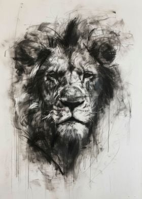 Lion in Charcoal Sketch 