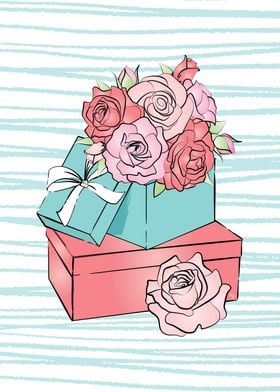 Pink roses and boxes