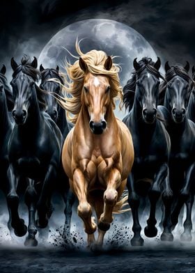 Golden horse and black