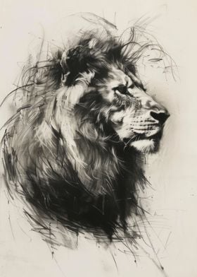 Lion in Charcoal Portrait