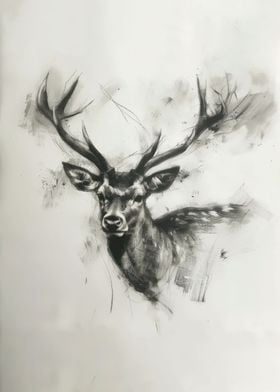 Deer Head In Charcoal