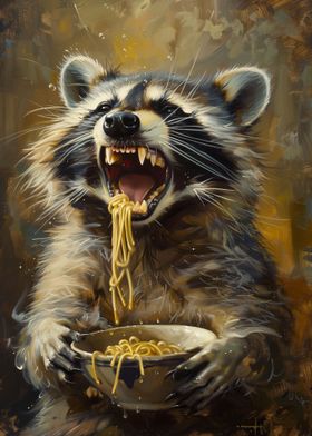 Funny Raccoon Eating Food