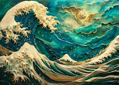 Golden Japan wave art