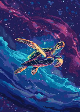 Turtle Floating In Space 