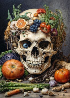 Asparagus Skull Still Life