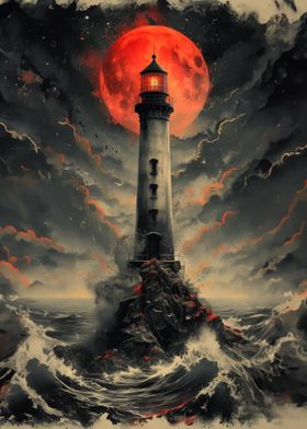 Crimson moon lighthouse