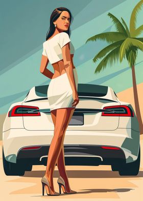 Tesla Electric car Girl