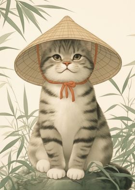 Vintage Cat Bamboo Hat Art