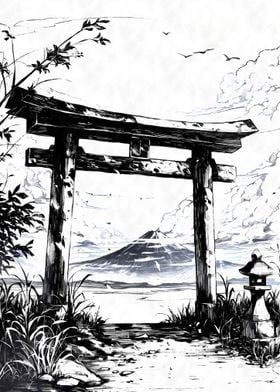 Japan Torii Gate Black Ink