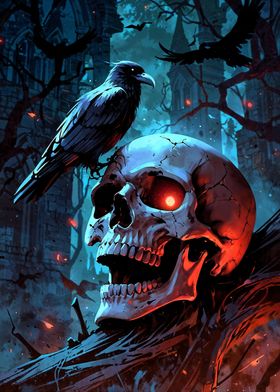 Mysterious Skull and Raven