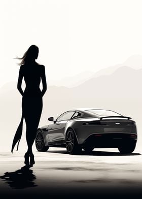 Girl and Aston Martin car