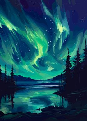 Aurora Night Forest