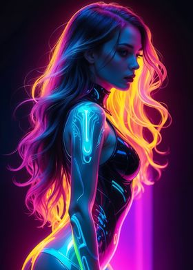 Hot woman in neon lights