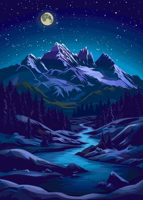 Night Time Mountain Scene