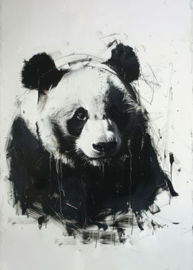 Panda In Charcoal Portrait