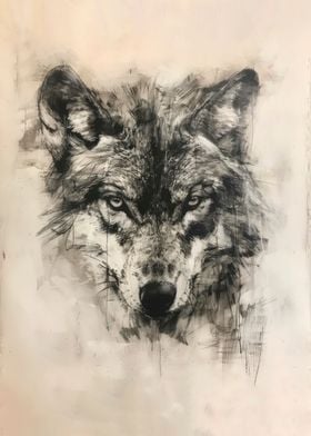 Wolf in Charcoal Portrait