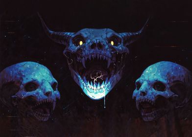 Creepy Tri Horned Skulls