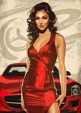Woman in red Mercedes