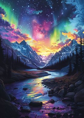 Aurora Borealis Mountains