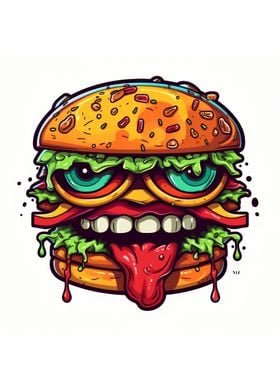 A hamburger with a face