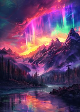 Aurora Borealis Mountains