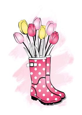 Rain Boots with tulips
