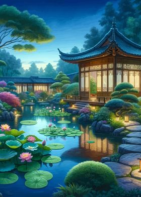 Asian Lily Garden Twilight