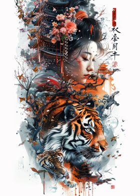 Geisha with a tiger