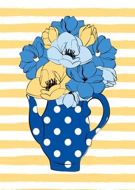 Blue Tea pot flowers