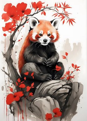 Red Panda Japan Ink Art