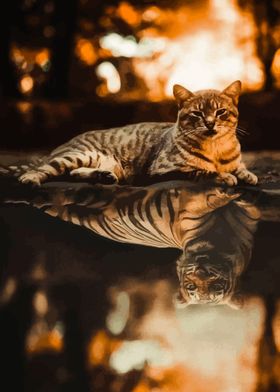 The Cat Reflection Tiger