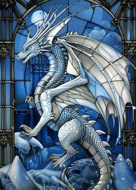 stained glass white dragon