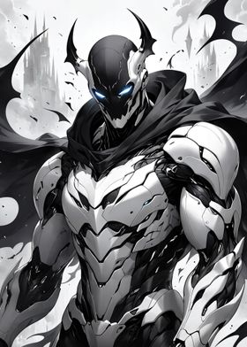 black and white demon mech