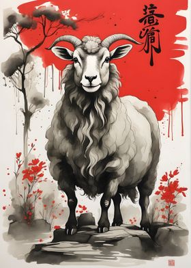 Japan Ink Art Sheep