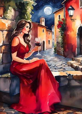 Woman with red wine