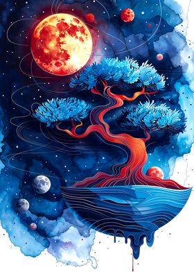 Blue Bonsai under the Moon