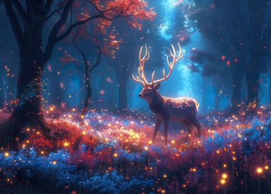 Deer In Firefly Forest