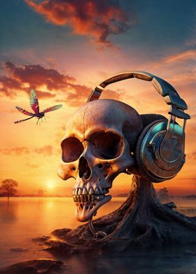 Surreal Sunset Music Skull