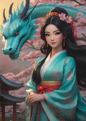 Geisha with a dragon