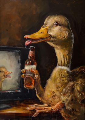 Drunk Duck Drinking Beer