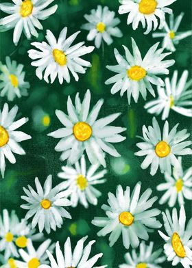 White Daisy Flower Gouache