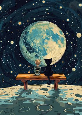 Boy and Cat Watching Earth
