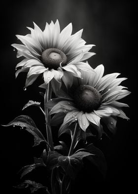 Sunflowers Black and White