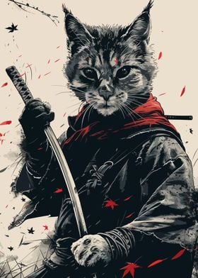 cat samurai japan style