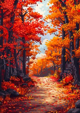 Fall Color Trees Pixel Art