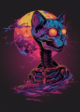 Trippy Skeleton Cat Moon