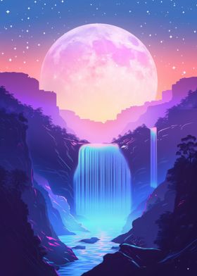 Moon Waterfall Retro