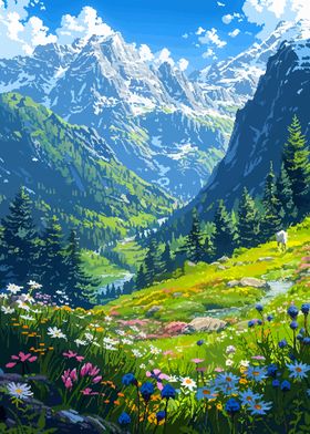 Swiss Alps Pixel Art