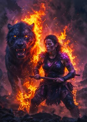 Lady warrior with beast