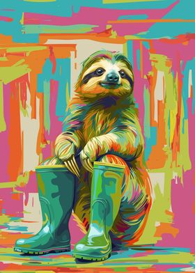 Green Boot Cool Sloth Art